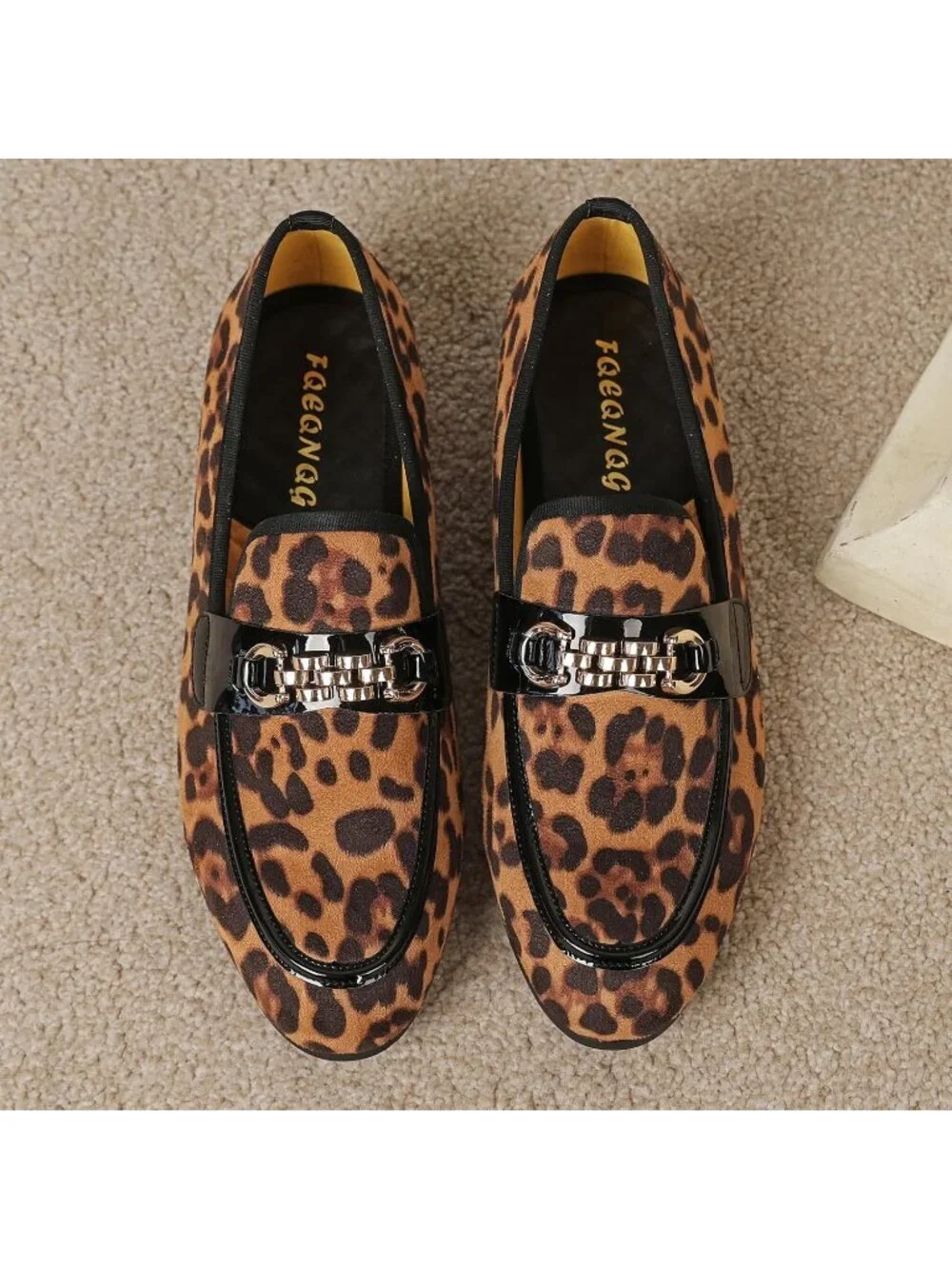 Men's Leopard Velvet Gold Horse Bit Classic Loafer Slip On Casual Dress Shoes